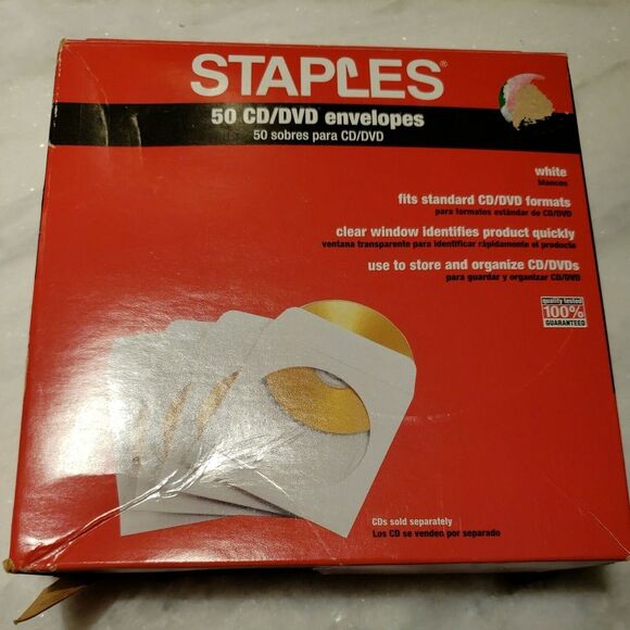 Staples Open End CD/DVD Envelopes, 5" x 5", White, 50/Box - Picture 2 of 3